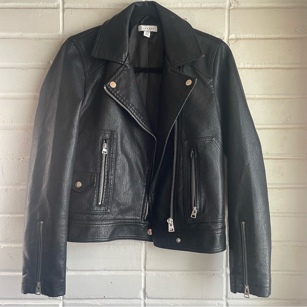 Topshop Black Moto Faux Leather Jacket View 5